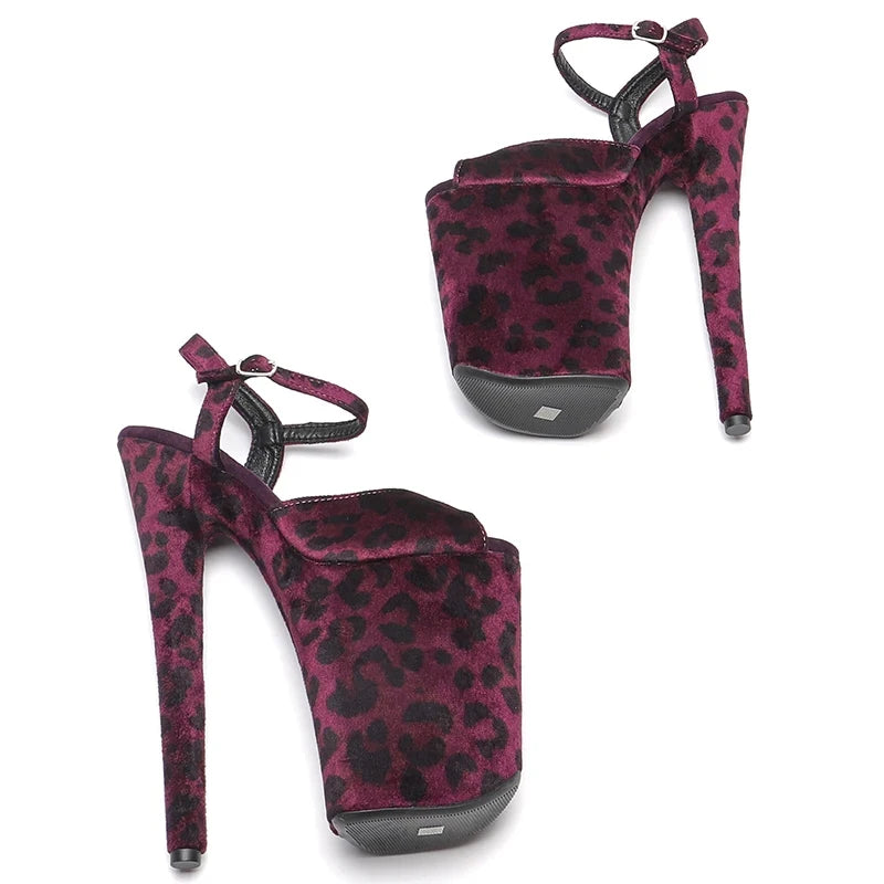 Leecabe 23CM / 9inches Leopardenmuster Plateau High Heels Sandalen Pole Dance Schuhe