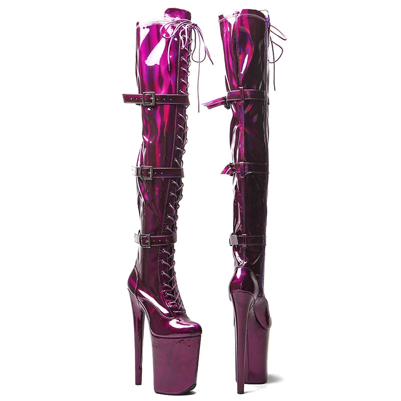 Leecabe 23CM/9 zoll Glänzendes material PU mode dame High Heel plattform Pole Dance stiefel