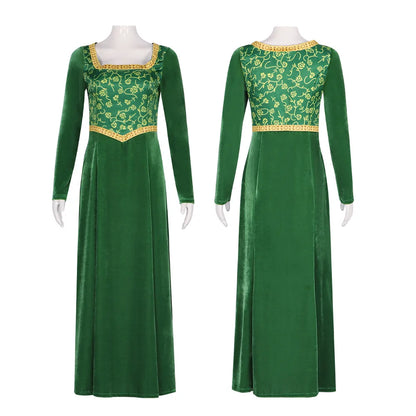 Anime Princesse Robe Verte Fiona Robe Shrek Cosplay Costume Halloween Fantaisie Fantaisie Fête Costume Jeu de Rôle pour Femme Adulte