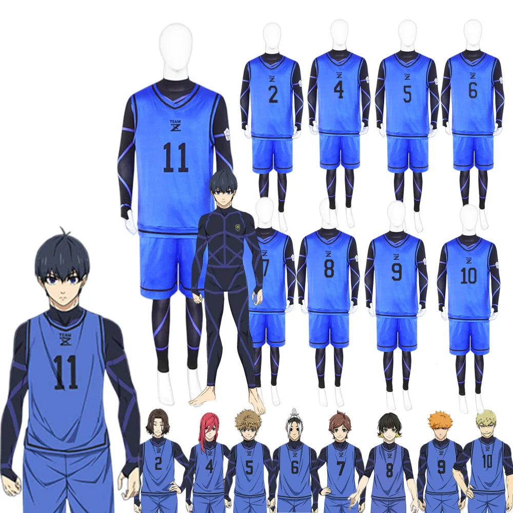 Anime Blue Lock Cosplay Kostüm Isagi Yoichi Chigiri Bachira Rensuke Kunigami Fußball maillot fuß uniforme Kleidung Trikots