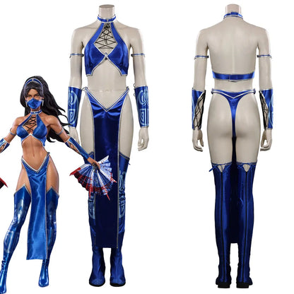 Mortal Kombat Mileena Kitana Cosplay Fantasia Costume Sexy Jumpsuit Mask for Adult Women Fantasy Outfit Halloween Carnival Suit