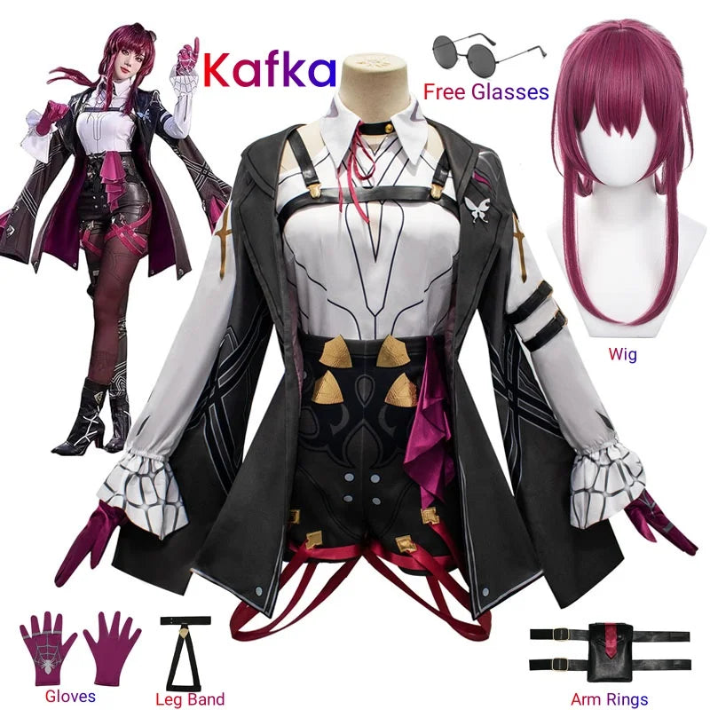 Costume de Cosplay Honkai Star Rail Costume de Cosplay Honkai Kafka Costume de fête Helloween avec perruque Tenue Kafka Uniforme