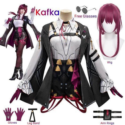 Costume de Cosplay Honkai Star Rail Costume de Cosplay Honkai Kafka Costume de fête Helloween avec perruque Tenue Kafka Uniforme