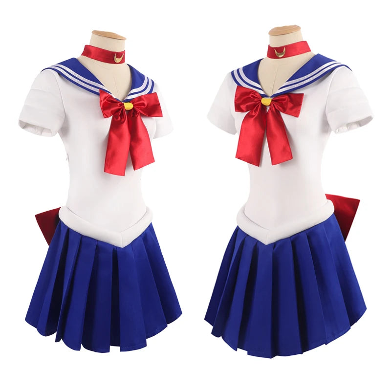 Costume de Cosplay pour adulte Sailor Moon Tsukino Usagi pour femme, ensemble de 7 pièces, robe de marin en cristal, perruque, accessoires, tenue uniforme pour Halloween