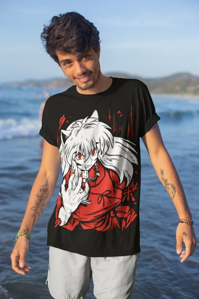 Inuyasha Sesshomaru T-Shirt Roter Mond Inu Yasha Kawaii Anime Weiches T-Shirt