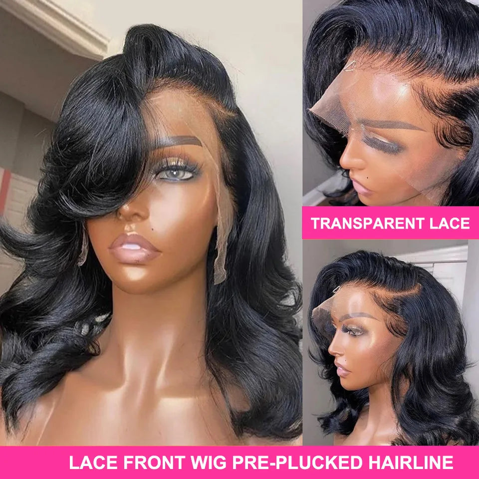 Brasilianische Body Wave Short Bob Perücke 13x4 Lace Front Echthaar Perücken für Frauen vorgezupft 4x4 Verschluss Perücke transparent Virgin Remy