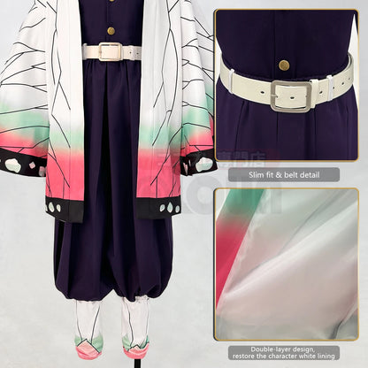 HOLOUN Anime Kochou Shinobu Cosplay Costume Perruque Broderie Violet Haut Pantalon Haori Ceinture Papillon Cos Halloween Cadeau De Noël