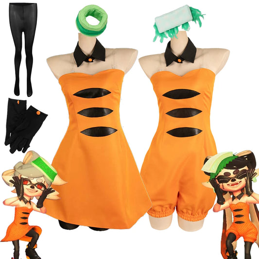 Callie Marie Cosplay-Spiel Splatooning Cosplay Fantasia Kostüm Verkleidung für Mädchen Frauen Erwachsene Hut Halloween Karneval Party Anzug