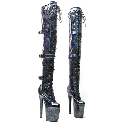 Leecabe 20CM/8 zoll Schlange Oberen Farbverlauf Sexy exotische junge trend mode stiefel High Heel plattform Pole Dance boot