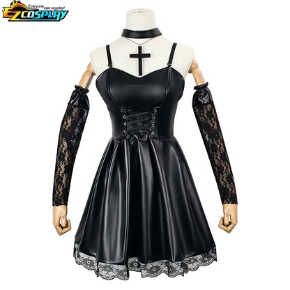 Death Note Cosplay Anime Misa Amane Kostüm Kunstleder Sexy Schwarz Lolita Sexy Kleid Kleidung Cosplay Kostüm Halloween-Party