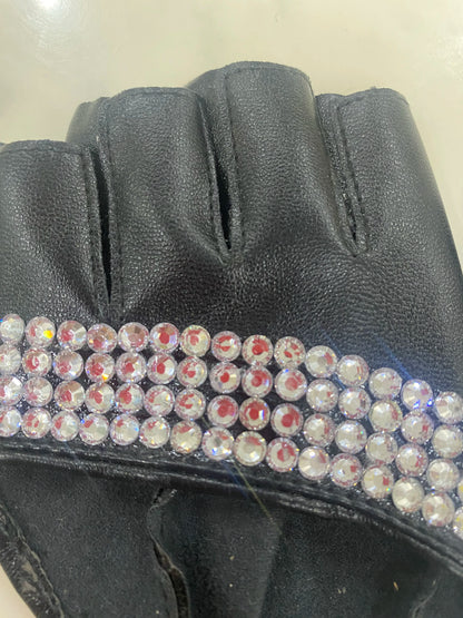 Gants en cuir PU à demi-doigts pour femmes, mitaines à strass, sans doigts, style hip-hop, pour hommes