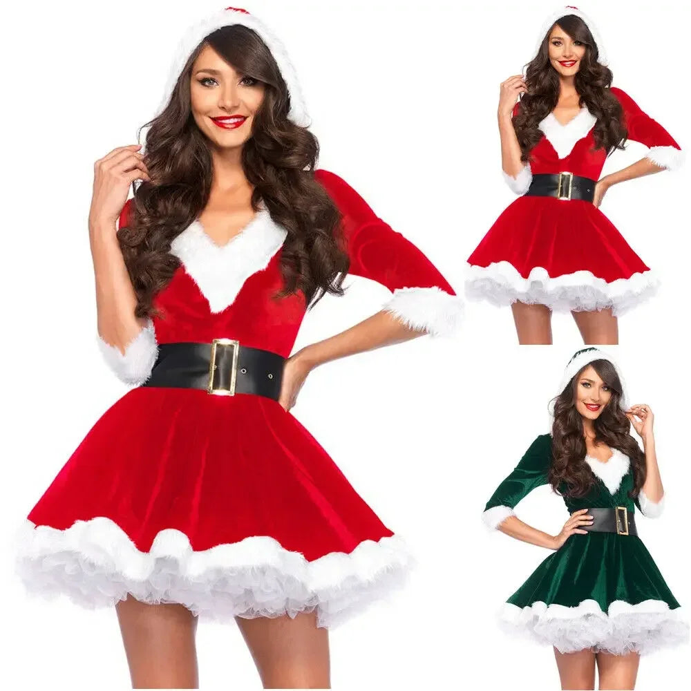 Robe de soirée fantaisie de Noël pour femme, tenue de Père Noël sexy, sweat à capuche, costume de Cosplay, tendance