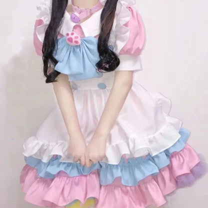 Tenue de femme de chambre Kawaii Lolita Anime Tenue de femme de chambre Cosplay rose + bleu Costume de jupe Lolita Costume de cosplay japonais mignon Tenue d'anime