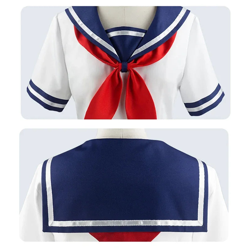 Costume de cosplay Yandere Simulator Ayano Aishi pour Halloween, jupe de marin bleu marine pour fille Loli, collants noirs