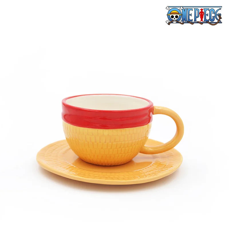 Tasse à eau en céramique créative Luffy Ace Sabo en forme de chapeau des trois frères, tasse à café pour fêtes