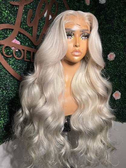 Platinum Ash Blonde Colored Lace Front Wig #60 Wavy Pre Plucked 13x6 HD Transparent Lace Frontal Wigs For Women Human Hair