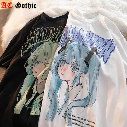 Anime Women T Shirt Summer Fairy Short Sleeve T-shirt Harajuku Kawaii Streetwear Fashion Woman Blouses Clothes Y2k Top