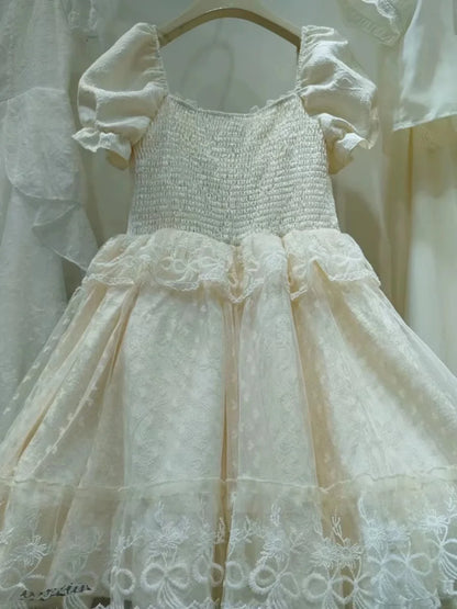 Robe japonaise Kawaii Lolita Jsk pour femmes, style gothique victorien, en dentelle, à volants, avec nœud, manches bouffantes, robe de princesse douce, mini robe de soirée