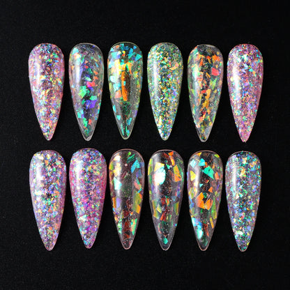 12 grilles Aurora Chameleon Nail Glitter Flakes Paillettes irrégulières en verre de cristal Poudre Brillante Sirène Paillette Nail Art Décoration