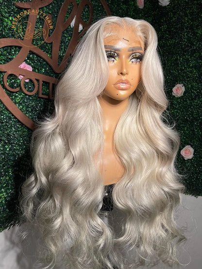 Platinum Ash Blonde Colored Lace Front Wig #60 Wavy Pre Plucked 13x6 HD Transparent Lace Frontal Wigs For Women Human Hair