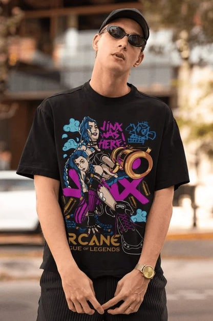 Jinx Arcane T-Shirt Japanese Anime Cartoon Jinx Arcane Graphic T-Shirt All Size