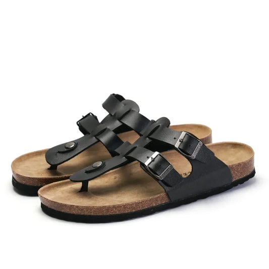 CEVABULE Herren Flip-Flops Kork Sandalen Strand Flip-On Paar Leder Herrenschuhe KWN