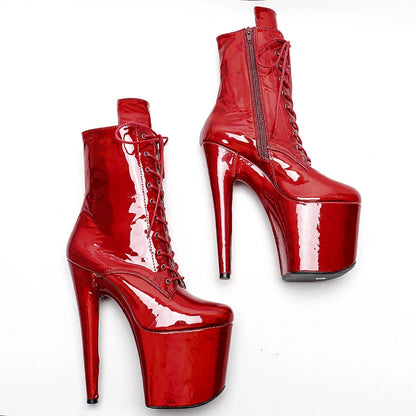 Leecabe Shinny RED PU 20CM/8inches Pole dance schuhe High Heel plateaustiefel geschlossene zehe Pole Dance stiefel