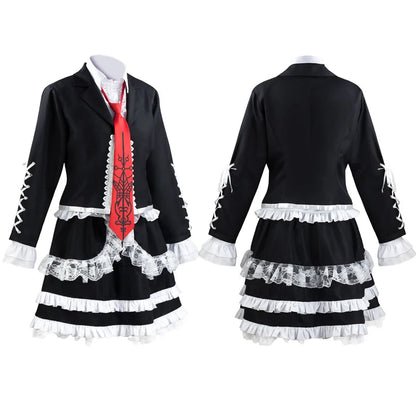 Costume de Cosplay de Danganronpa Celestia Ludenberg, perruque de Cosplay de Yasuhiro Taeko, anneau en os en métal, vêtements comprenant une chemise, une cravate et des chaussettes