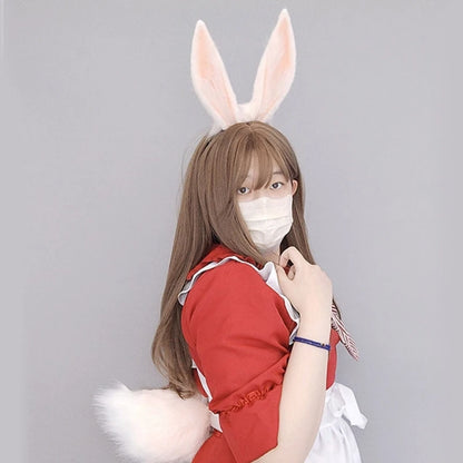 M6CD Mädchen Cosplay Plüsch Haarband Lange Kaninchen-Ohr Stirnband Lolita-Stil Headhoop/Schwanz