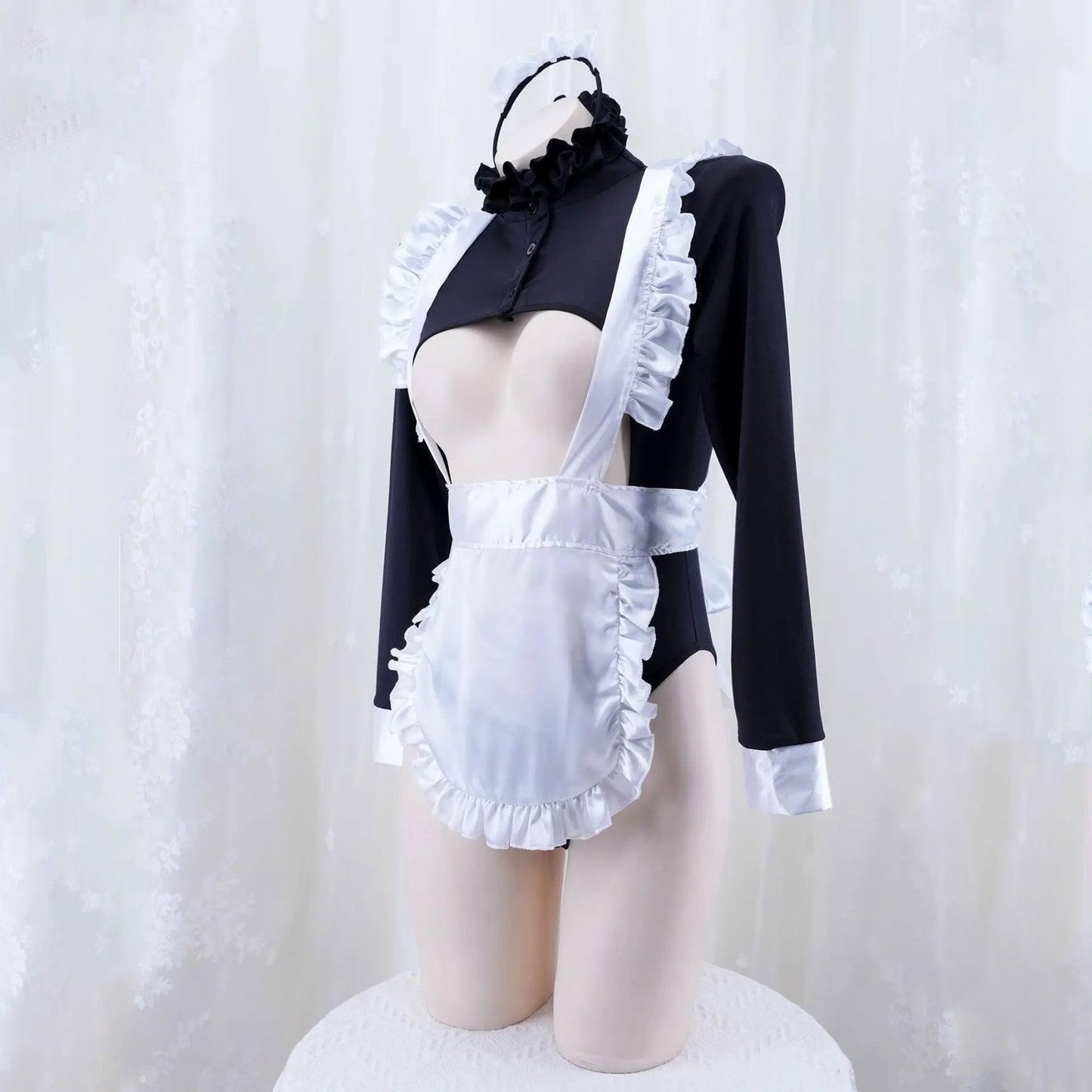 Anime High Split Hollow Dienstmädchen Uniform Schürze Langarm Japanisches Dienstmädchen Cosplay Kostüm Süßes Nachthemd Rollenspiel Halloween Outfits