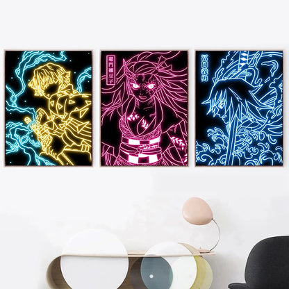 Neon Style Poster Canvas Painting  Japan Anime Cartoon Figure Wall Art Picture For Living Room Home Decor Unframed