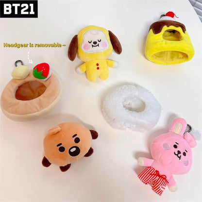 BT21 Beliebte Anime Kawaii COOKY KOYA Plüsch-Schlüsselanhänger Anhänger 10CM kleines Tier Cross-Dressing Dessert Kuchen Plüsch Puppe Rucksack pe