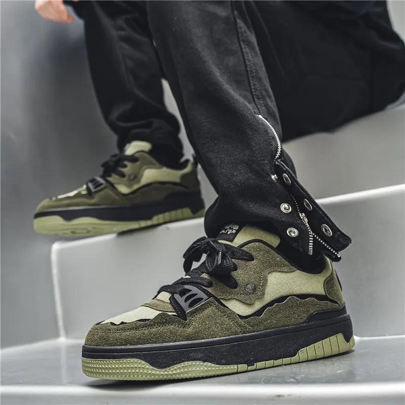 Men's Skateboard Shoes Autumn Korean Version Trend Casual Sports Shoes Army Green Lace up Canvas Shoes Fashion Sneakers