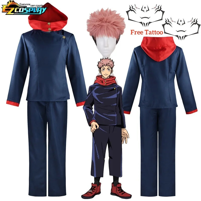 Itadori Yuji Cosplay Anime Jujutsu Kaisen Itadori Yuji Cosplay Costume Wig Jacket Pants Uniform Wig Suit Halloween Costumes