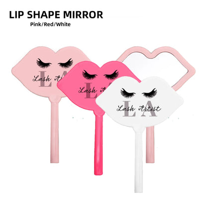 Miroirs pour artistes de cils avec poignée en forme de lèvres rose blanc rouge accessoires de salon d'extension de cils outil idée cadeau miroir de maquillage