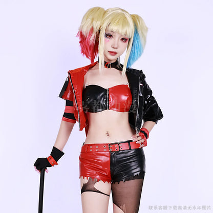 Harley Quinn Cosplay Costume Carnaval Uniforme Perruque Anime Halloween Costumes Femmes Jeu