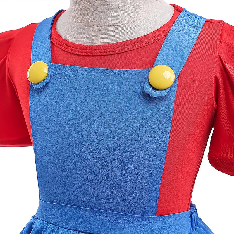 Mario Dress Cosplay Fancy Dress Outfit Halloween Carnival Girls Super Brothers Costume