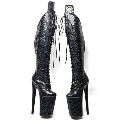 Leecabe 23CM/9 pouces serpent brillant PU mode dame talon haut plate-forme Pole Dance bottes