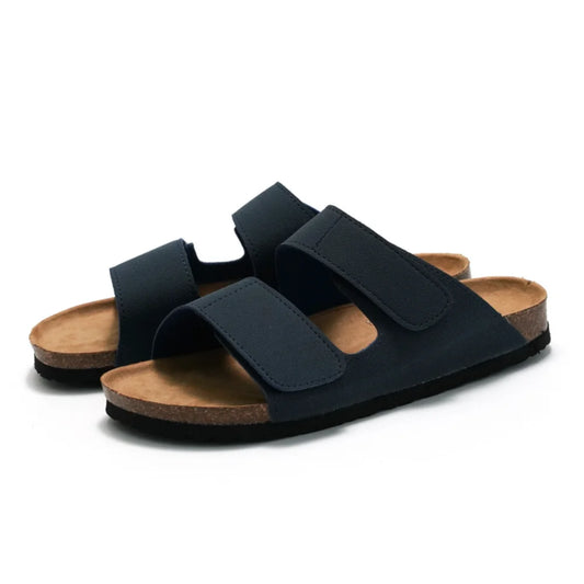 CEVABULE Herren Kork Hausschuhe Trendy Student Flip-Flops Doppel Riemen Herren Strandschuhe Mattes Leder KWN-2221