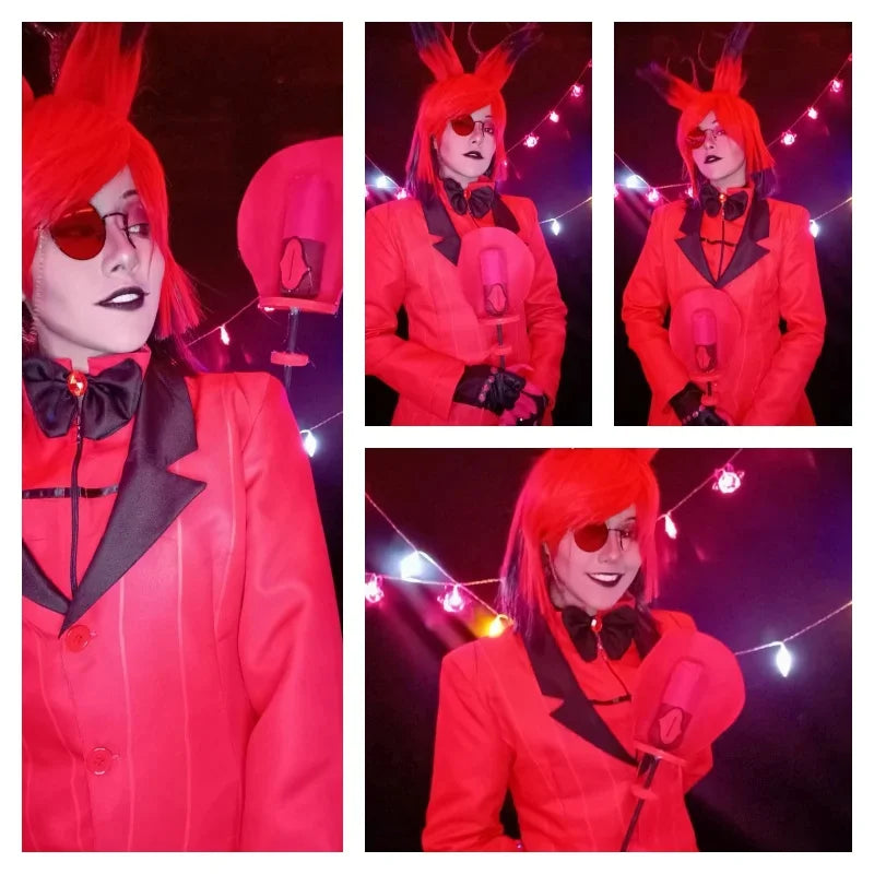 Alastor Hazbin Cosplay Kostüm Hotel Radio Demon Cosplay Rote Jacke Hemd Hosen Handschuhe Krawatte Uniform Halloween