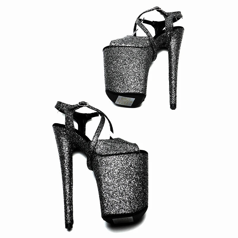 Leecabe 23CM / 9inches Glitter modische Plateau High Heels Sandalen Pole Dance Schuhe