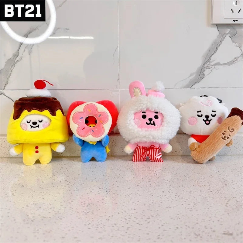 BT21 Beliebte Anime Kawaii COOKY KOYA Plüsch-Schlüsselanhänger Anhänger 10CM kleines Tier Cross-Dressing Dessert Kuchen Plüsch Puppe Rucksack pe