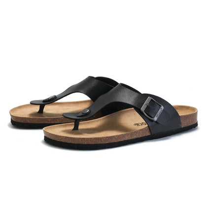 Men's Cork Slippers Summer Pinch Foot Beach Sandals Flip-flops for Men and Women KWN