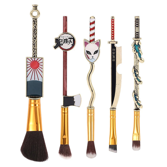 Lot de 5 pinceaux de maquillage Demon Slayer Kimetsu no Yaiba pour femmes, ensemble d'outils de cosplay, poudre, fard à paupières, cosmétiques pour le visage, collection de fans