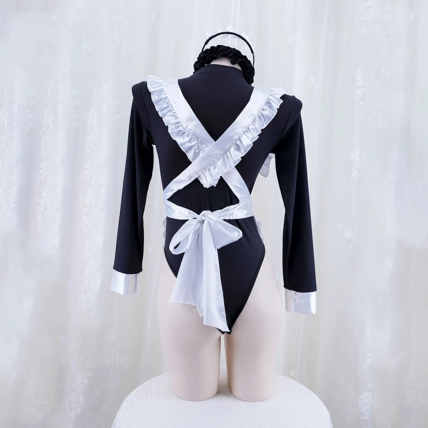 Anime High Split Hollow Dienstmädchen Uniform Schürze Langarm Japanisches Dienstmädchen Cosplay Kostüm Süßes Nachthemd Rollenspiel Halloween Outfits