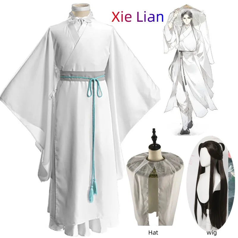 Xie Lian Cosplay Costume Tian Guan Ci Fu Cosplay Xielian Wigs Bamboo Hat Prop Men Women Halloween Comic Full Set Anime Cosplay