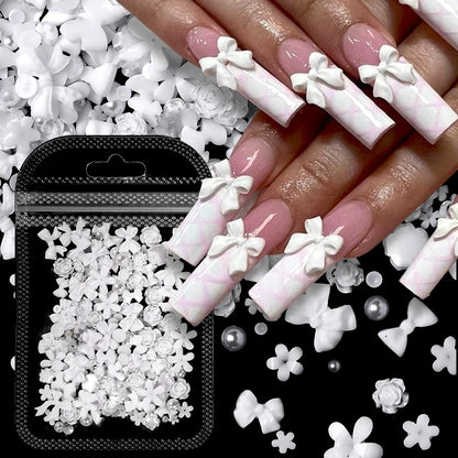 Lot de 100 breloques pour ongles en résine 3D, roses et violettes, fleurs, cœur, ours, mixtes, décoration pour nail art, Kawaii, ruban rose, nœud papillon, pièces pour ongles à faire soi-même