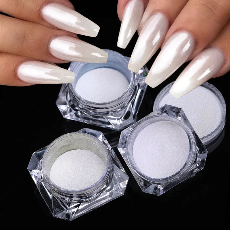 Poudre pailletée pour ongles Aurora Pearl White Chrome Moonlight White Poudre à frotter Coquille Miroir Pigment Nail Art Fournitures Décoration