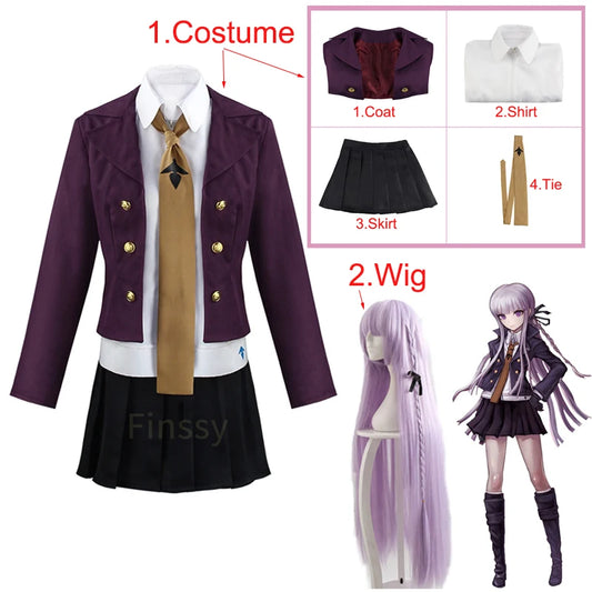 Anime Danganronpa Kirigiri Kyouko Cosplay Kostüm Lila Perücke Halloween Karneval Für Frau Kleidung Einschließlich Hemd Krawatte