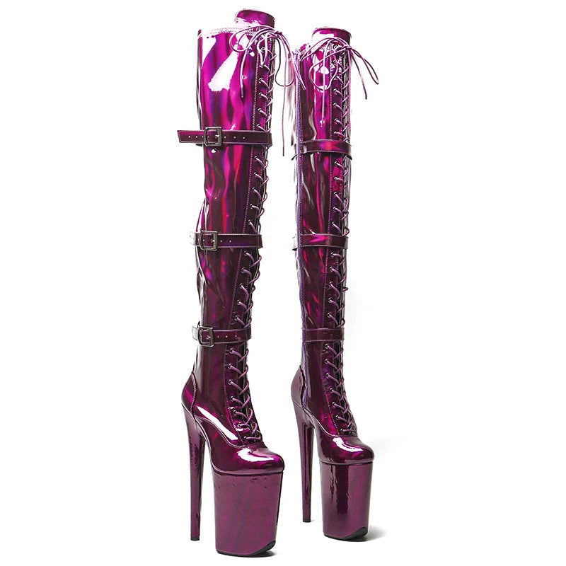 Leecabe 23CM/9 zoll Glänzendes material PU mode dame High Heel plattform Pole Dance stiefel